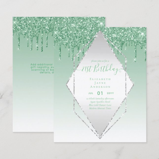 BUDGET 21st Birthday Dripping Glitter Glamour Invi (Front/Back)
