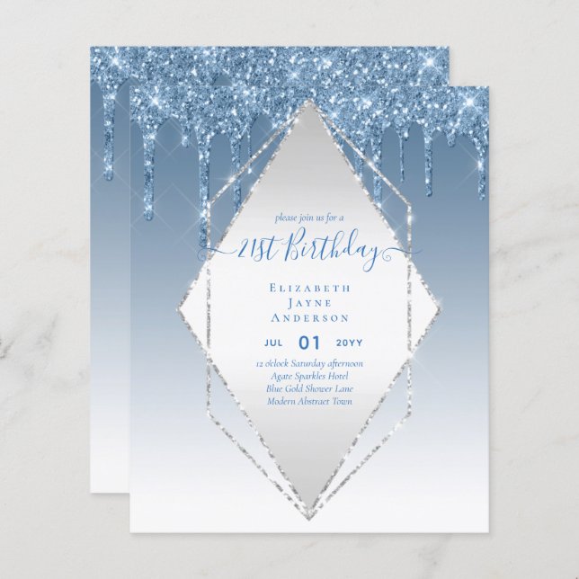 BUDGET 21st Birthday Dripping Glitter Glamour Invi (Front/Back)