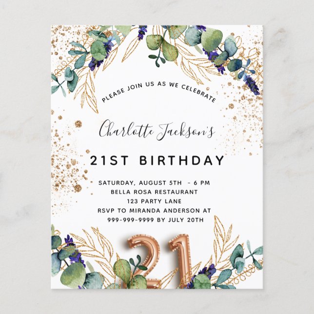 Budget 21st birthday eucalyptus greenery glitter (Front)