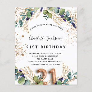 Budget 21st birthday eucalyptus greenery glitter