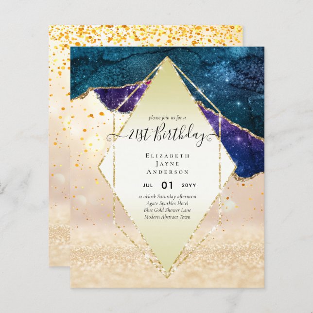 BUDGET 21st Birthday Glittery AGATE Sparkle Invite (Front/Back)