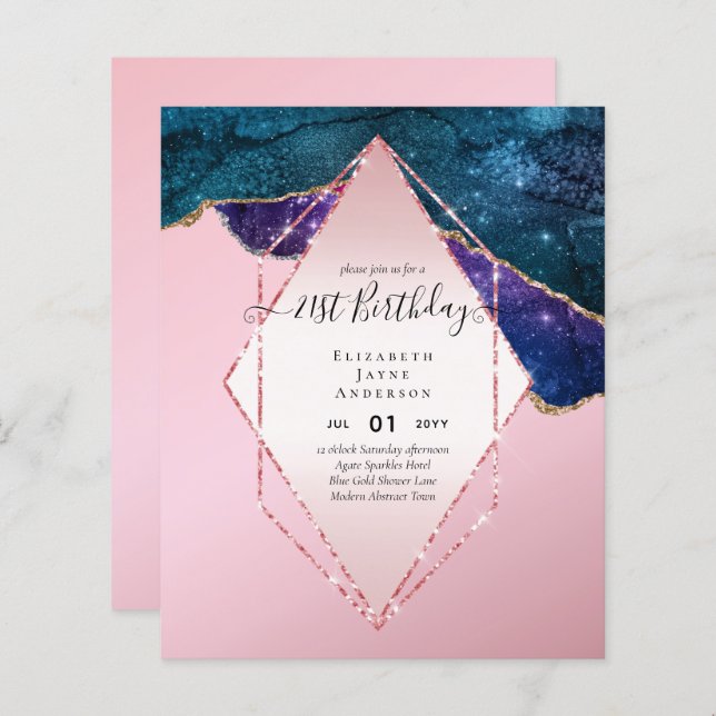 BUDGET 21st Birthday Glittery AGATE Sparkle Invite (Front/Back)