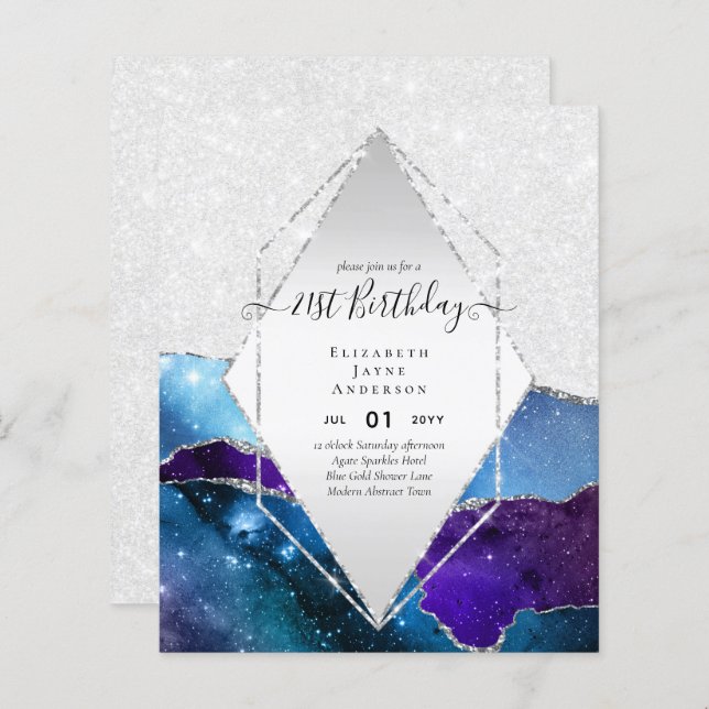 BUDGET 21st Birthday Glittery AGATE Sparkle Invite (Front/Back)