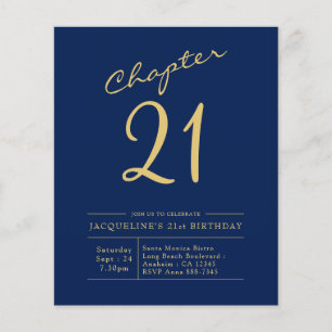 Budget 21st Birthday Invitation Blue Gold Flyer