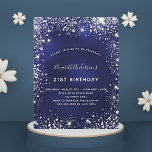 Budget 21st birthday navy blue silver invitation<br><div class="desc">A modern,  stylish and glamorous invitation for a 21st (or any age) birthday party.  A navy blue background,  decorated with faux silver glitter dust.  Personalize and add your name and party details.</div>