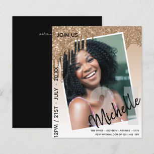 BUDGET 21st Birthday PHOTO Dripping Glitter Invite