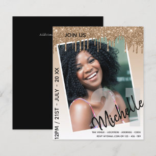 BUDGET 21st Birthday PHOTO Dripping Glitter Invite