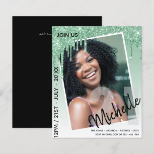 BUDGET 21st Birthday PHOTO Dripping Glitter Invite