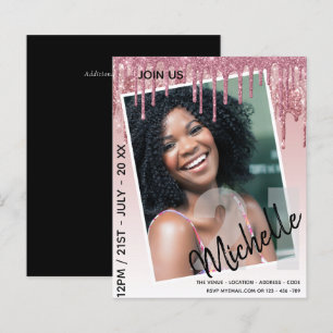 BUDGET 21st Birthday PHOTO Dripping Glitter Invite