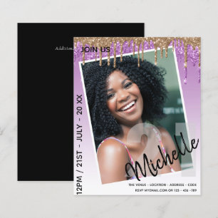 BUDGET 21st Birthday PHOTO Dripping Glitter Invite