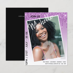 BUDGET 21st Birthday PHOTO Dripping Glitter Invite