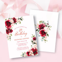 BUDGET 21st Birthday Red Pink Rose Invitation