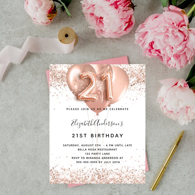 Budget 21st birthday rose gold balloons white chic (Creator Uploaded)