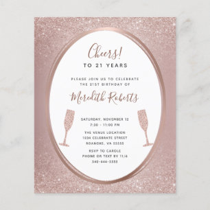 Budget 21st Birthday Rose Gold Champagne Invite