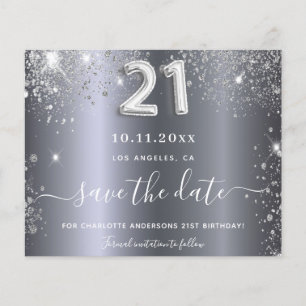Budget 21st birthday silver glitter save the date