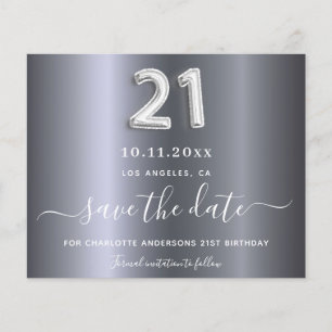 Budget 21st birthday silver save the date