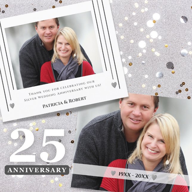 Budget 25th Anniversary Photo Thank You Card (Cherish 25 years of joy! Customize affordable Thank You cards with two pictures .)