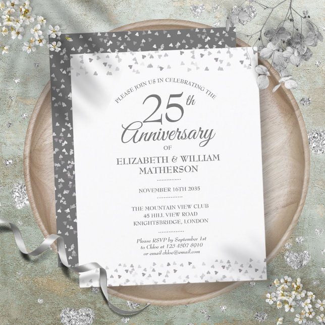 Budget 25th Anniversary Silver Hearts Invitation (Budget 25th Anniversary Silver Hearts Invitation)