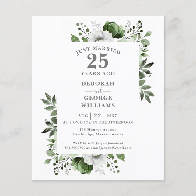 Budget 25th Wedding Anniversary Floral Invitation (Front)