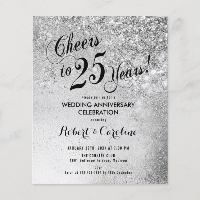 Budget 25th Wedding Anniversary Silver Invitation Flyer (Front)