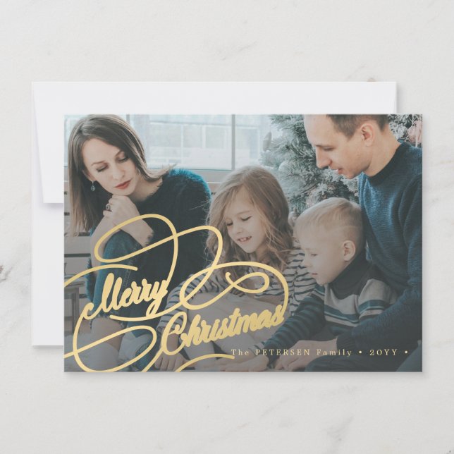 Budget 2 family photo Merry Christmas holiday Card (Front)