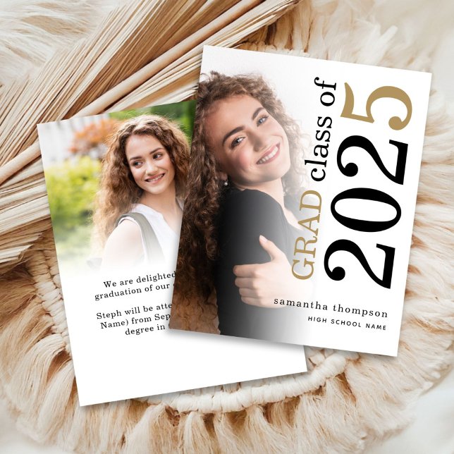 Budget 2 photo Black Gold 2025 Graduation Announce (front and back view)