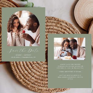 Budget 2-Photo Boho Arch Sage Green Save the Date
