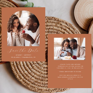 Budget 2-Photo Boho Arch Terracotta Save the Date