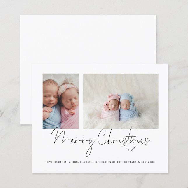 Budget 2 Photo Collage Baby Twins First Christmas (Front/Back)