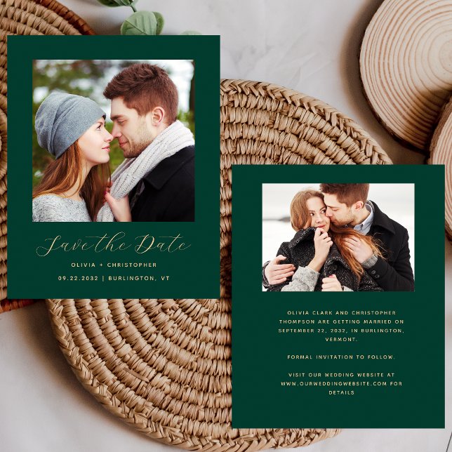 Budget 2-Photo Emerald Green Gold Save the Date (Creator Uploaded)