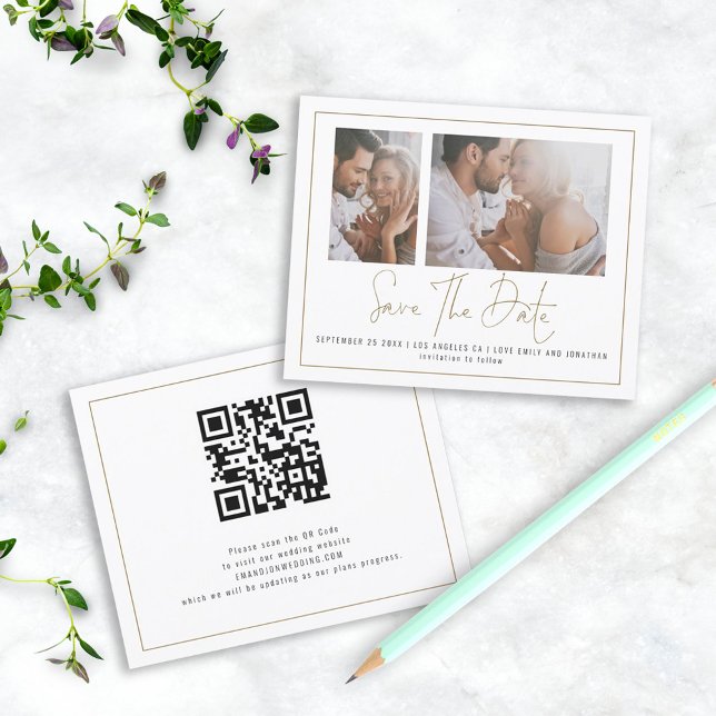 Budget 2 Photo Gold Border Wedding Save the Date (Creator Uploaded)