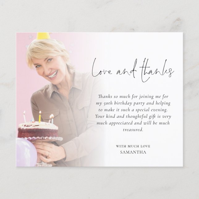 Budget  2 Photo Overlay Birthday Party Thank You (Front)