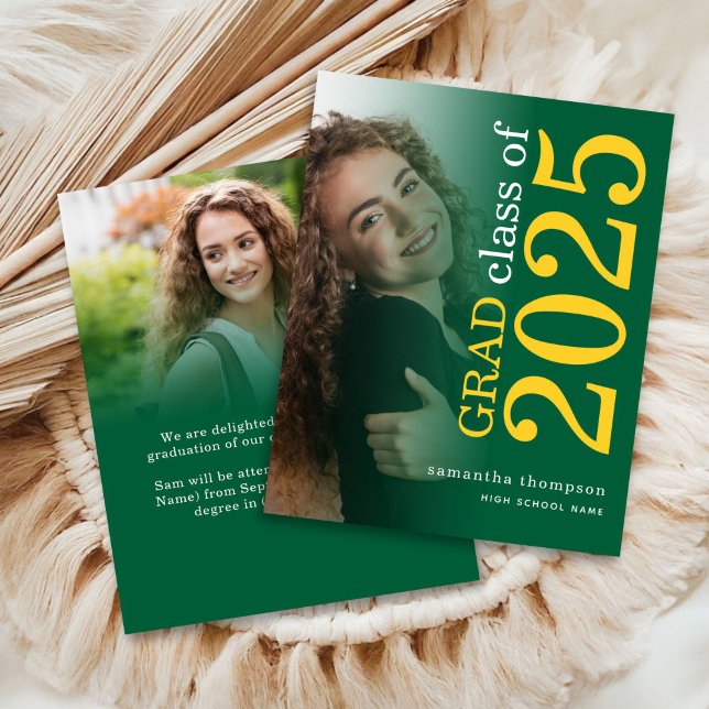 Budget 2 photo Yellow Green 2025 Grad Announcement (front and back view)