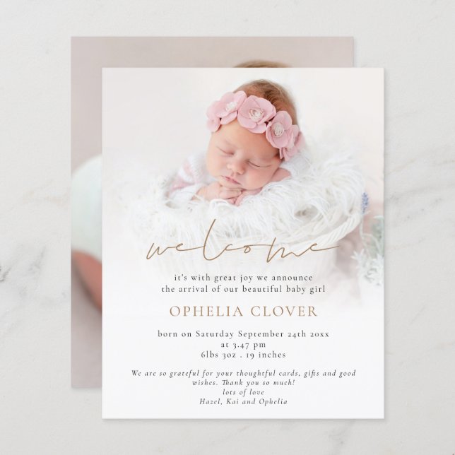 Budget 2 Photos Overlay Gold Welcome Birth (Front/Back)