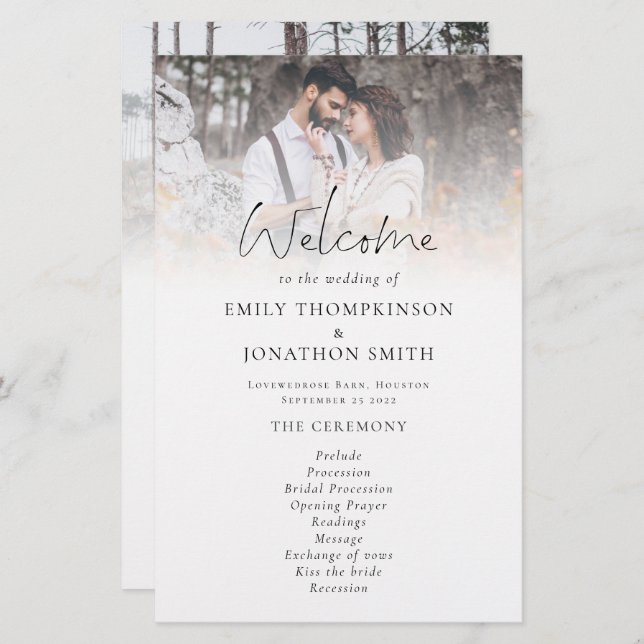 Budget 2 Photos Overlay Script Wedding Program (Front/Back)