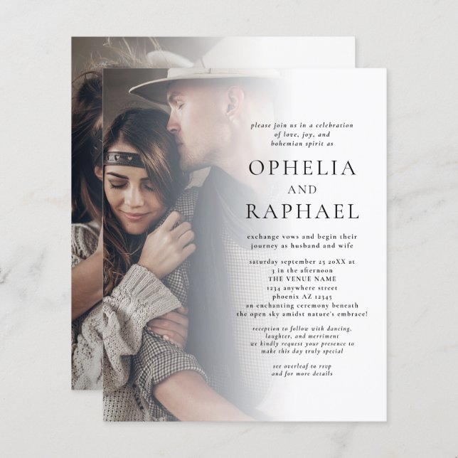 Budget 2 Photos QR Code Bohemian Wedding Invite (Front/Back)