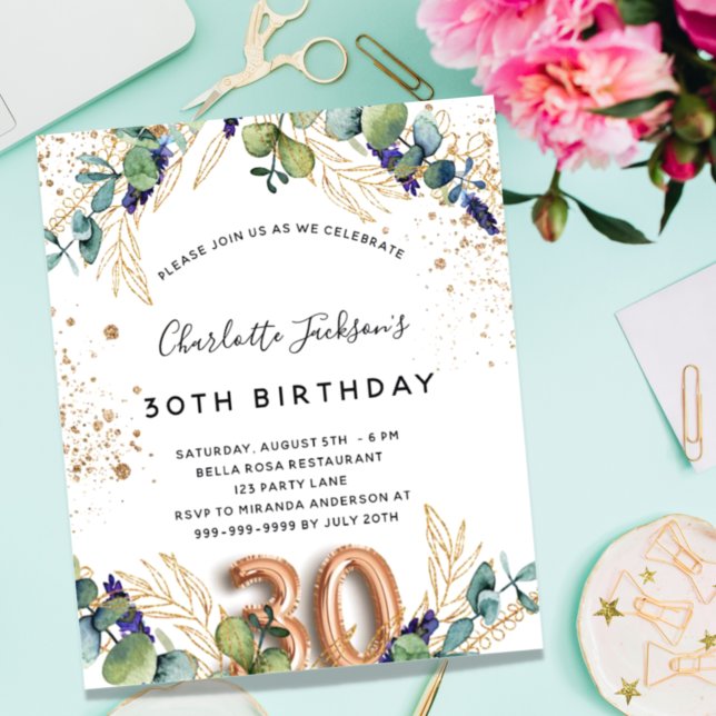 Budget 30th birthday eucalyptus greenery glitter (Creator Uploaded)