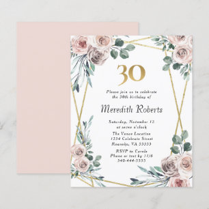 Budget 30th Birthday Floral Gold Party Invite