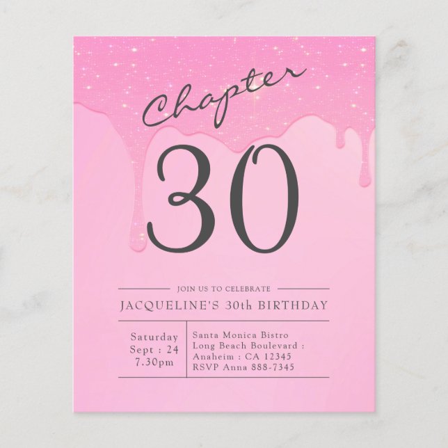 Budget 30th Birthday Pink Grey Invitation Flyer (Front)