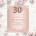 Budget 30th Birthday rose gold glitter invitation<br><div class="desc">A modern, stylish and glamourous invitation for a 30th birthday party. A faux rose gold metallic looking background with an elegant faux rose gold glitter drip, paint drip look. The name is written with a modern dark rose gold coloured hand lettered style script. Personalise and add your party details. Number...</div>