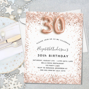 Budget 30th birthday rose gold white invitation