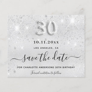 Budget 30th birthday silver glitter save the date