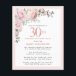 Budget 30th Birthday Surprise Party Pink Floral<br><div class="desc">Soft blush pink frame with an elegant pink rose floral arrangement in the upper left corner. 30th is written in a beautiful rose gold texture. Pretty and feminine design.</div>