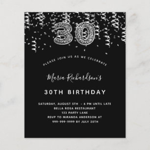 Budget 30th black silver leopard invitation