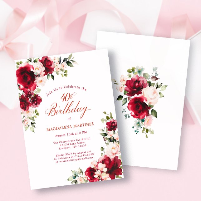 BUDGET 35th Birthday Red Pink Rose Invitation (Creator Uploaded)