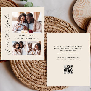 Budget 3-Photo Beige QR Code Save the Date