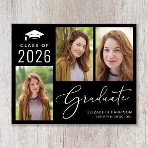 Budget 3 Photo Black Graduation Announcement