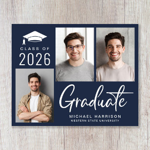 Budget 3 Photo Blue Graduation Announcement