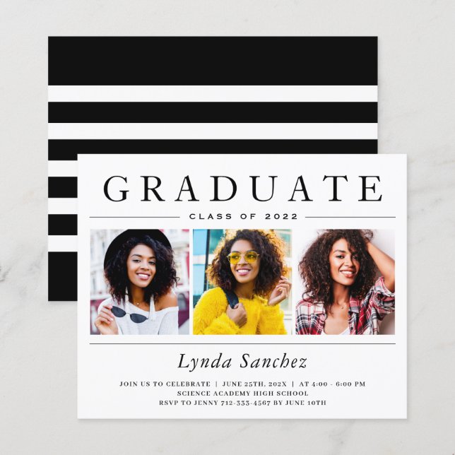 Budget 3 Photo Collage Graduation Invitations (Front/Back)
