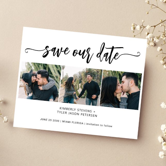 Budget 3 photo collage modern wedding save date (Creator Uploaded)